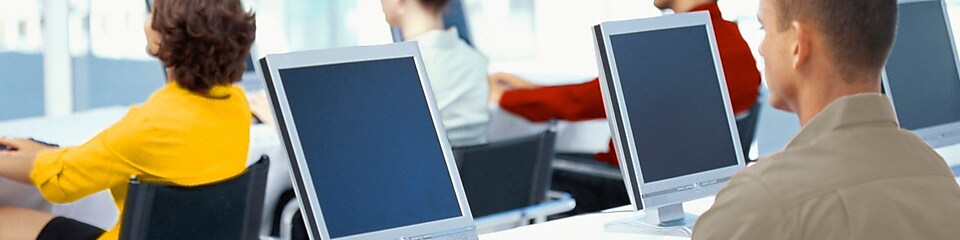 Working employee in front of desktop