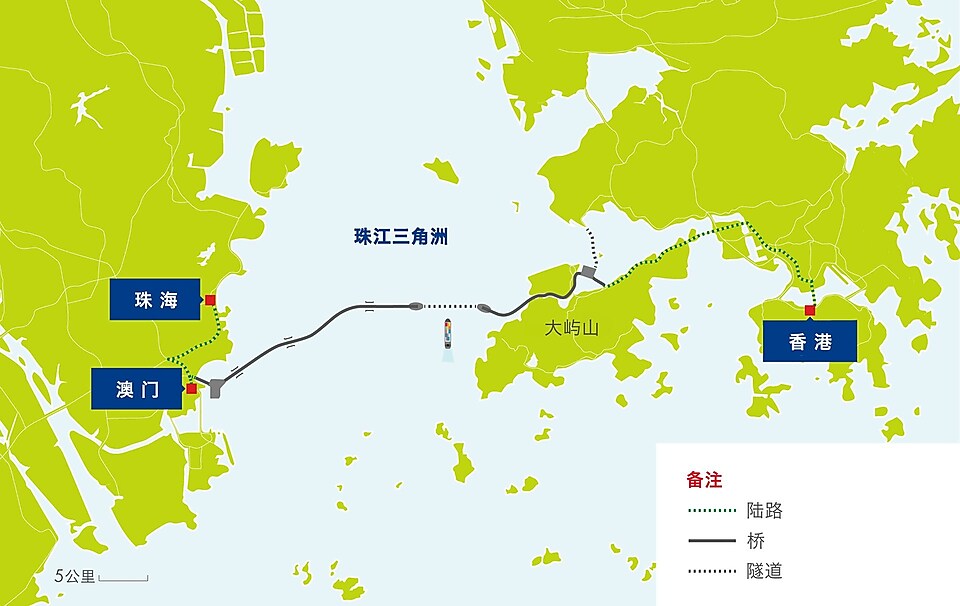 全长55公里的跨海大桥包括两段桥梁和一段七公里长的海底隧道。